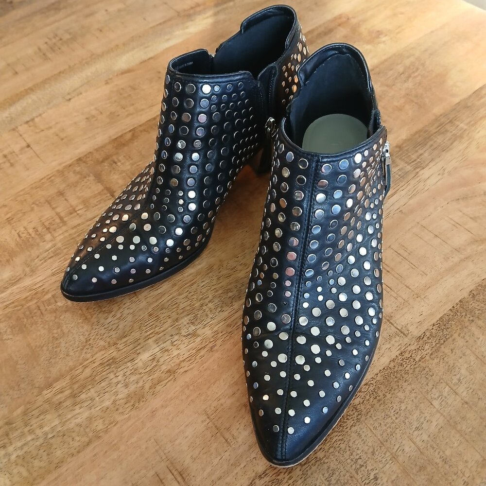 1. State Black Leather Ankle Boots with Gold Studs